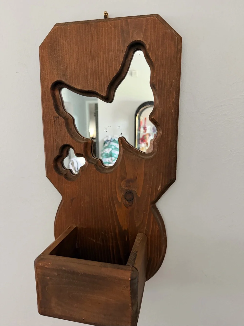 Vintage Wooden Butterfly Mirror Wall Planter Shelf Rustic Boho Decor
